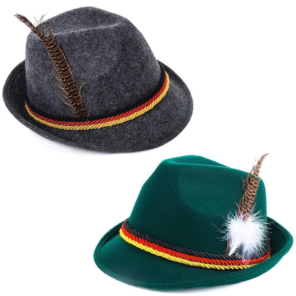 3731 Oktoberfest Hats 2-Pack – Bavarian Alpine Hats with Feather for Adults